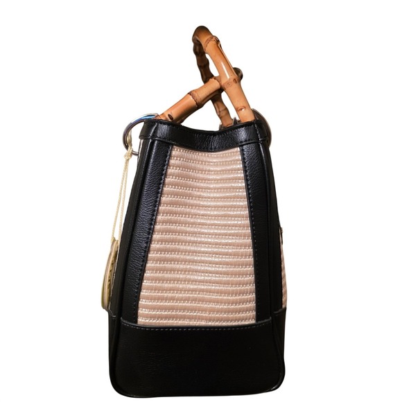 $240 NWT Spartina 449 Bamboo Chic Satchel Ebony Wicker Leather Top Handle Bag - Picture 4 of 10